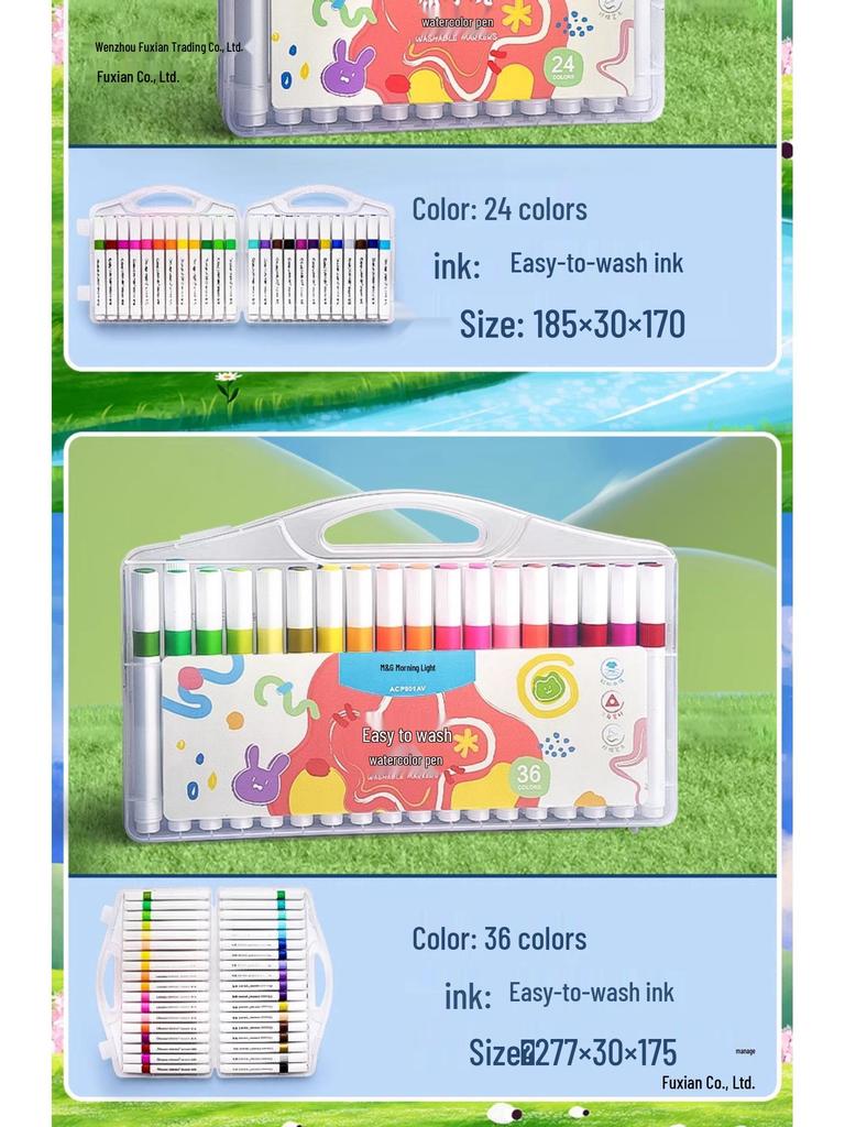 24-Color Washable Triangular Watercolor Pen Set for Kids