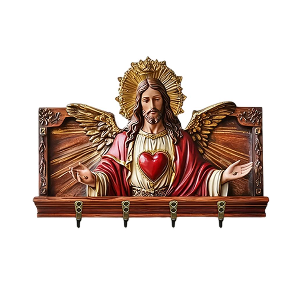 Wooden Multifunctional Home Key Holder, Wooden Keys Holder With Communion Theme, Religious Home Decor Wall Mount, Multifunctional Organizer With