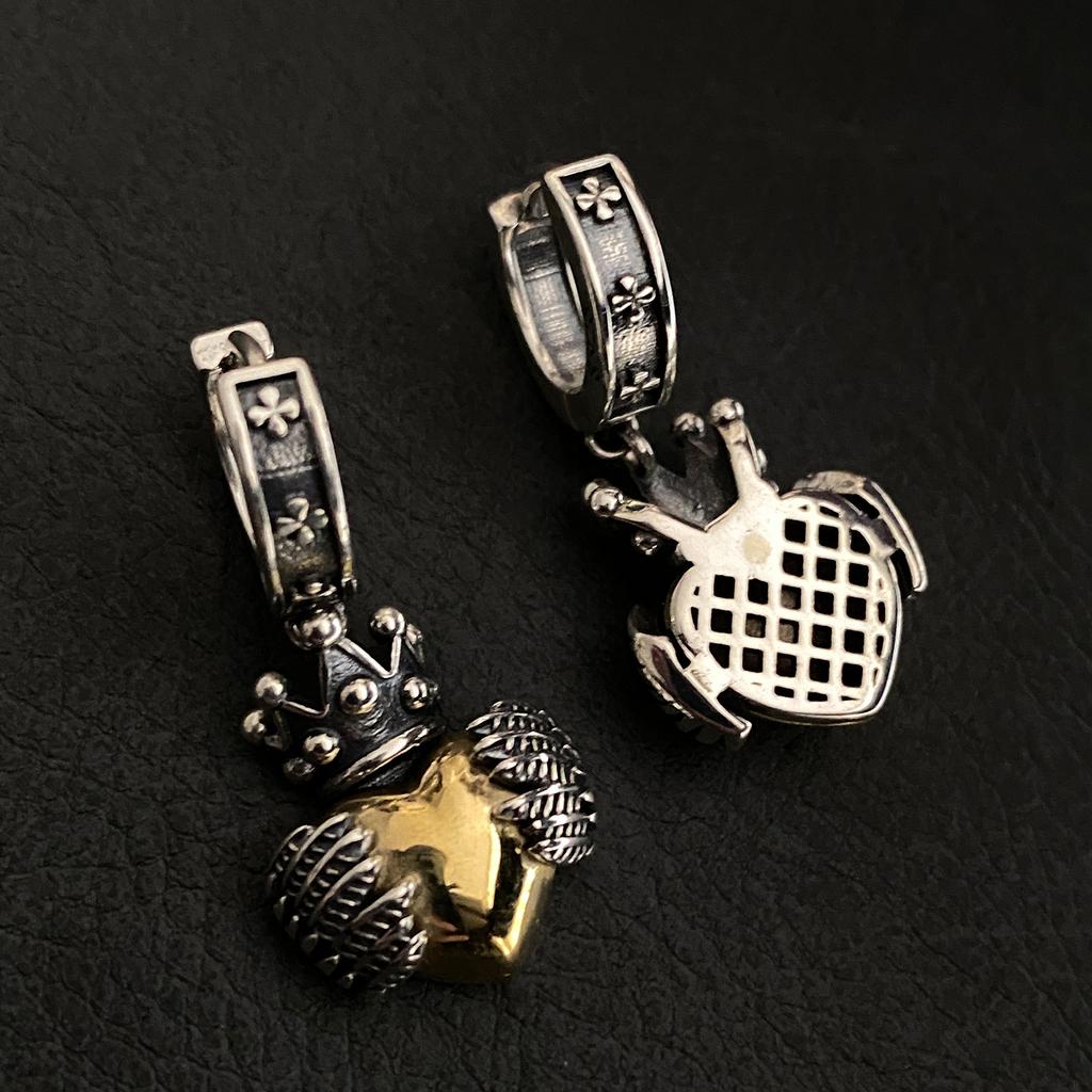 2023 New Arrival Romantic Love Heart Crown Wing Retro Silver Needle Female Tassels Stud Earrings No Allergic