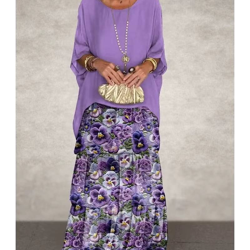 Polyester Chiffon Batwing Sleeve Long Dress With Ruffle And Loose Waist For Spring Fashion