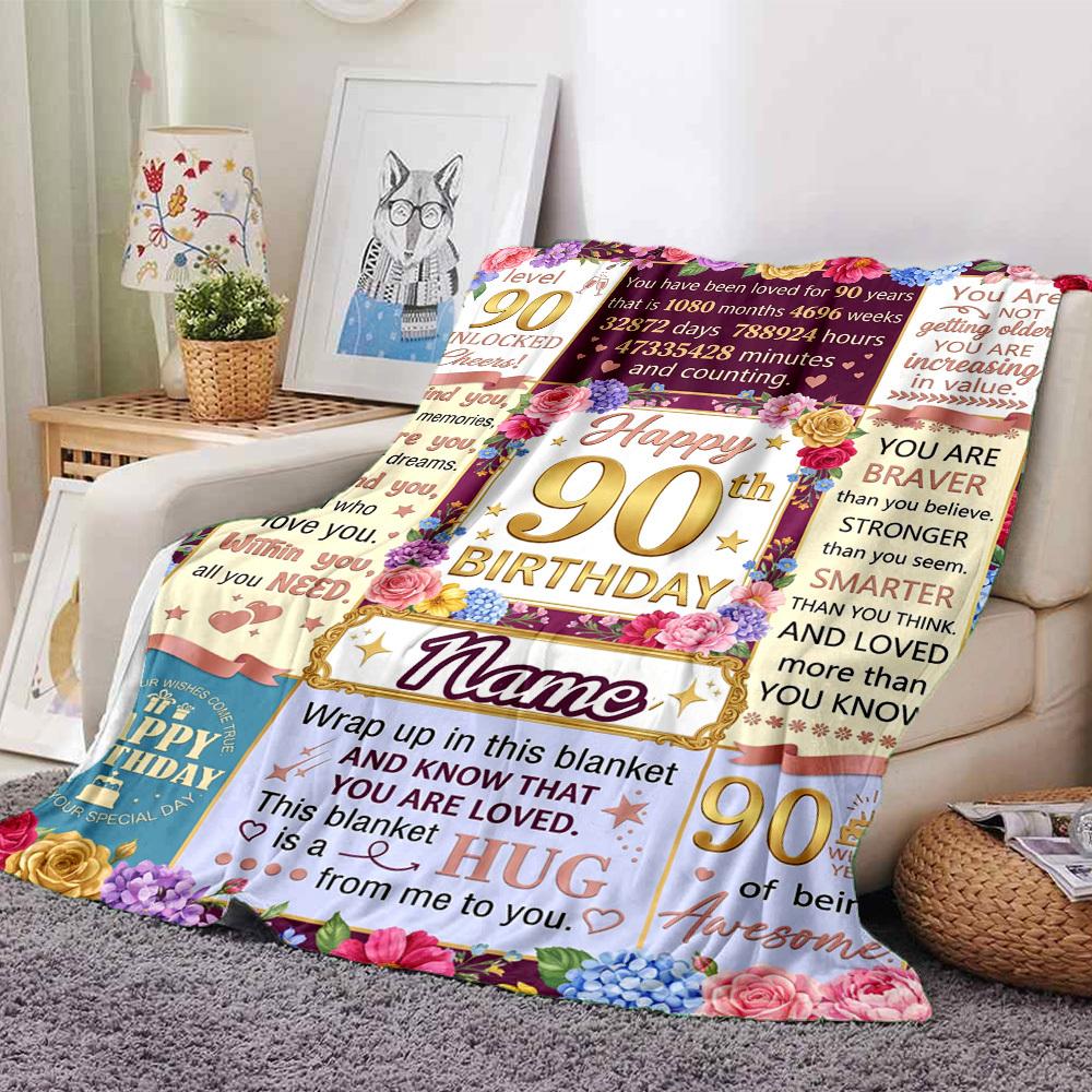 90Th Birthday Celebration Personalized Name Blankets Soft And Comfortable Against The Skin Naps And The Office A Wonderful Gift For Friends Family And