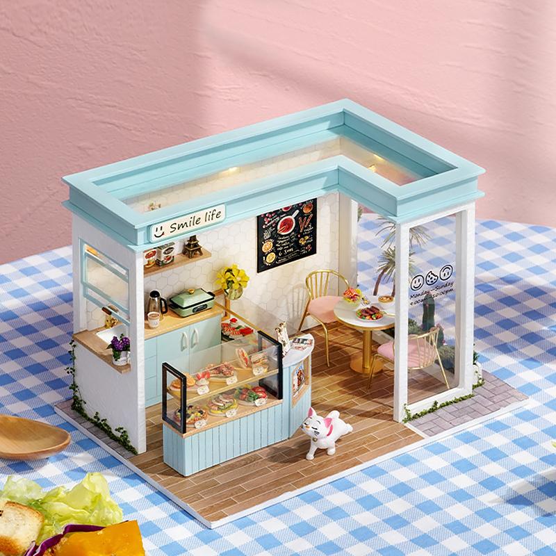 DIY Miniatur Puppenhaus 3D Puzzle Bausatz zum Bauen von Zimmern Spielzeug Heim Schlafzimmer Dekorationen mit Möbeln Puppenhäuser
