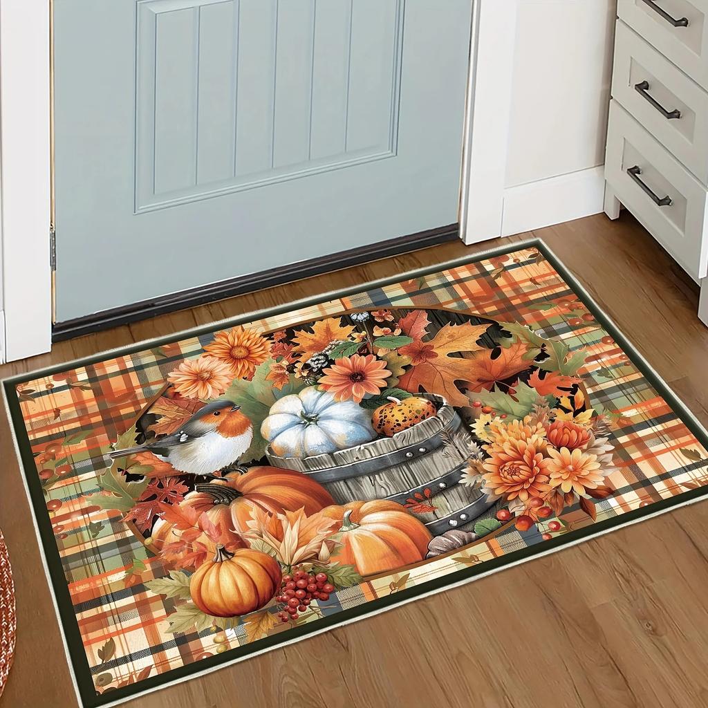 Larch Welcomes Entrance Door Carpet, Crystal Velvet Bathroom Floor Mats,Rug For Bedroom,Farm Autumn Decoration Carpet