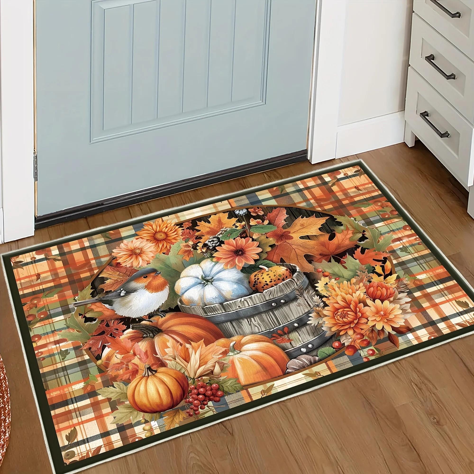 

Larch Welcomes Entrance Door Carpet, Crystal Velvet Bathroom Floor Mats,Rug For Bedroom,Farm Autumn Decoration Carpet 40X60CM (1.3X2FT