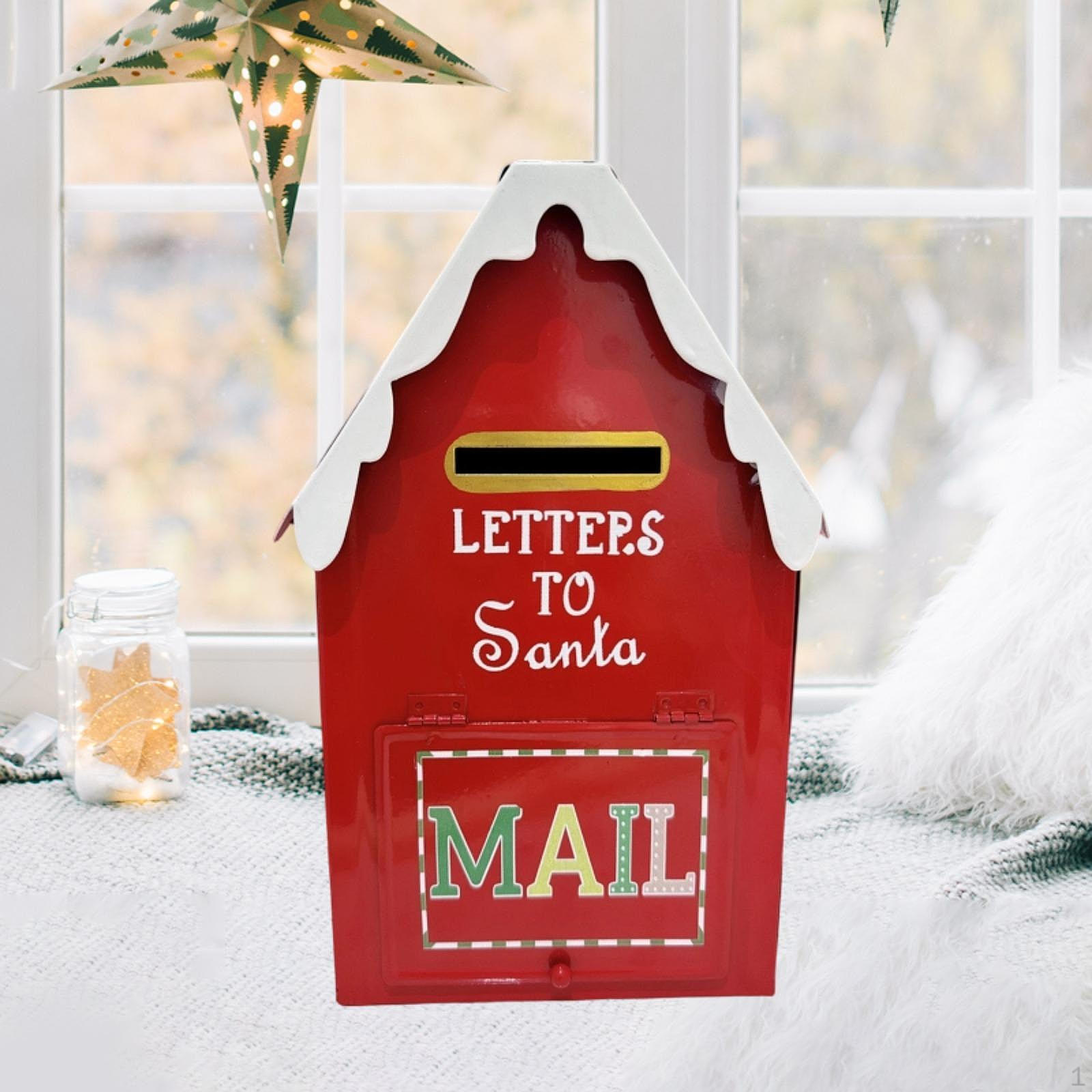 

Christmas Mailbox for Letters to Santa 6.3x10.2 Inches Accessory Decorative Box Rustic , Red House