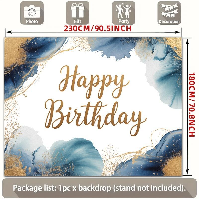 2D Plane 1 Piece of Blue-gold Watercolor Birthday Happy Banner Background Fabric Suitable for Parties Polyester Fabric
