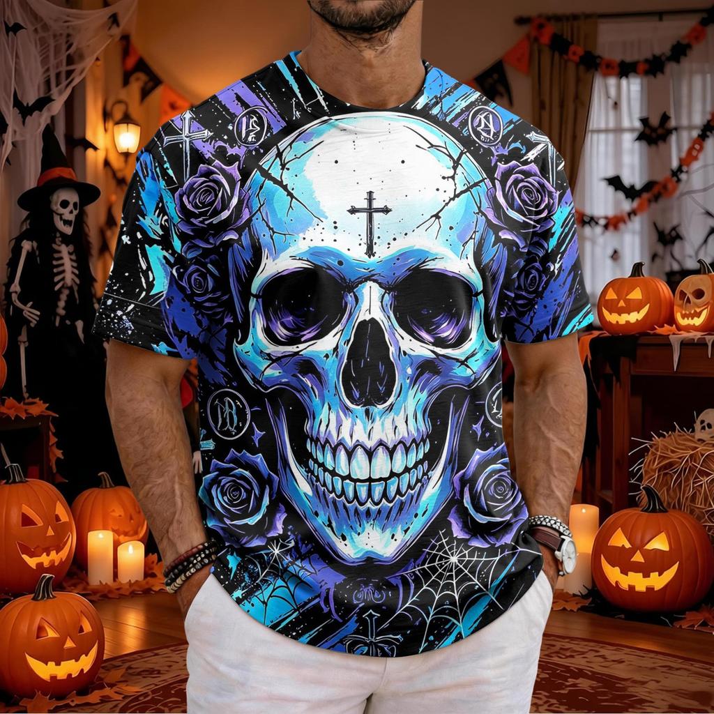 Men's Casual Halloween Short Sleeve Neck T-Shirt for Festival Celebration