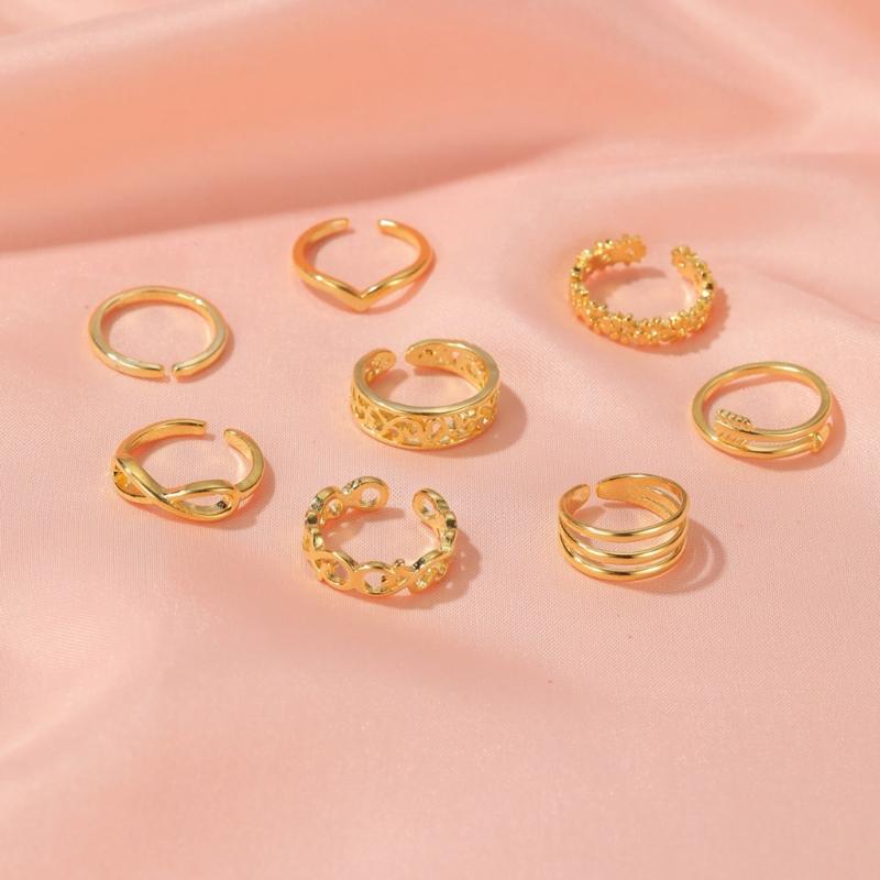 8pcs Open Toe Rings Flower Hollow Band Vintage Toe Ring Set Adjustable Women Summer Beach Jewelry