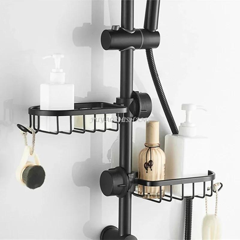 Bathroom Faucet Shelf Space Aluminum Kitchen Sink Sponge Drain Rack Black Silver Bathroom Shower Storage Rack Sundries Holder