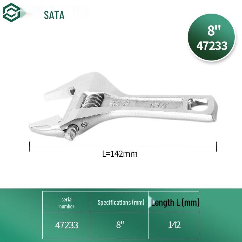 SATA 47233 Wide Opening Short Handle Adjustable Wrench