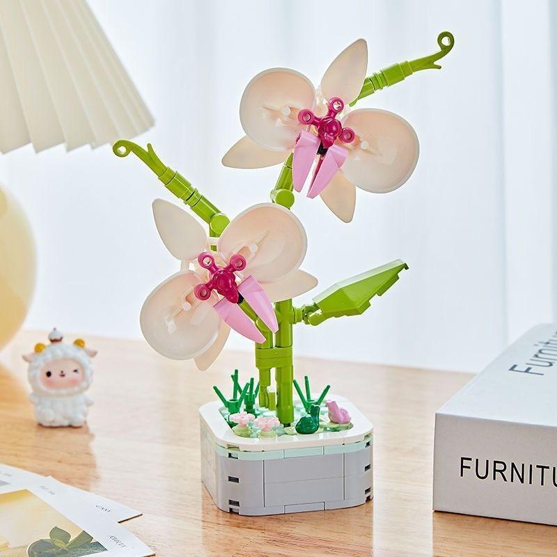

Sunflower Lotus Rose Lily Of The Valley Hyacinth Flowerpot Building Gift Blocks Phalaenopsis