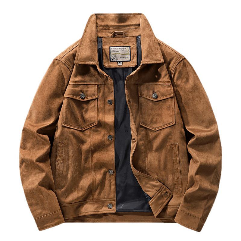 Men's Retro Hong Kong Style Suede Jacket - Spring/Autumn Workwear Lapel (22076)
