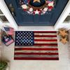 Outdoor Doormat with American Flag Design Wooden Texture Pattern Non-Slip Entrance Rug Dirt Trapping Floor Mat Suitable for Front Door