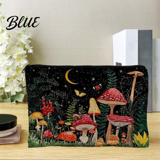 Multi-patterned Fabric Storage Pouch Bag, with Mushroom Star Moon Print, Lightweight Travel Toiletry Bag Wear-Resistant Cosmetic for Menstrual
