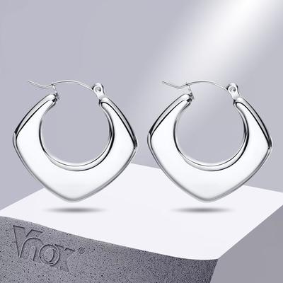 Vnox Geometric Women Earrings, Gold Plated Stainless Steel Huggies, Minimalist Metal Occident Hollow Hoops, Cool Girls Jewelry