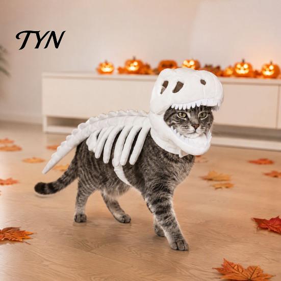 Abbigliamento Scheletro 3D Luminescente al Buio, Costume da Dinosauro per Animali Domestici, Abbigliamento, Cappello Morbido Peluche di Halloween, Abito Dinosauro per Cani Gatti, Cosplay Festa di Natale