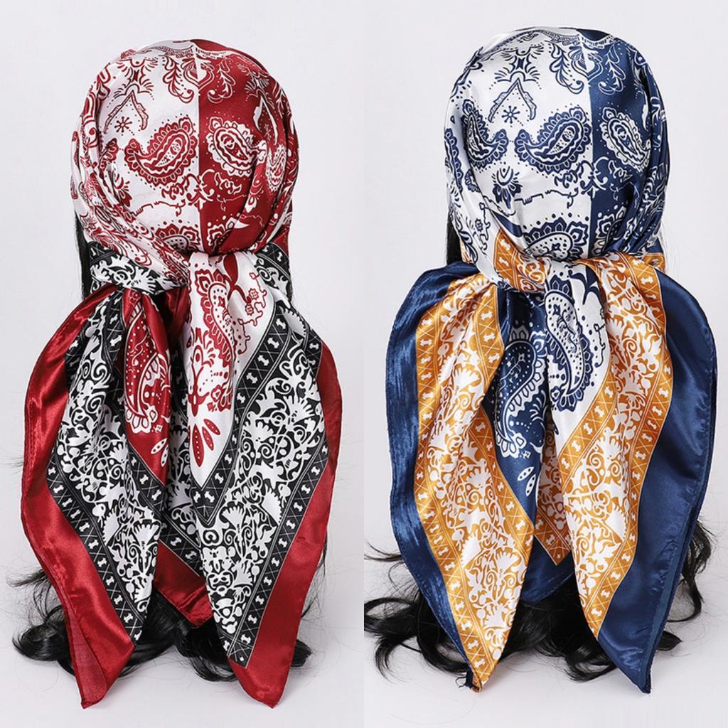 90*90CM Classic Paisley Print Square Scarf Soft Satin Bandana Vintage Windproof Head Wrap Casual Shawl Travel Beach Towel