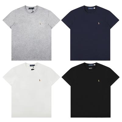 Summer Men's and Women's 100% Cotton Crew Neck T-Shirt with Classic Pony Embroidered Logo