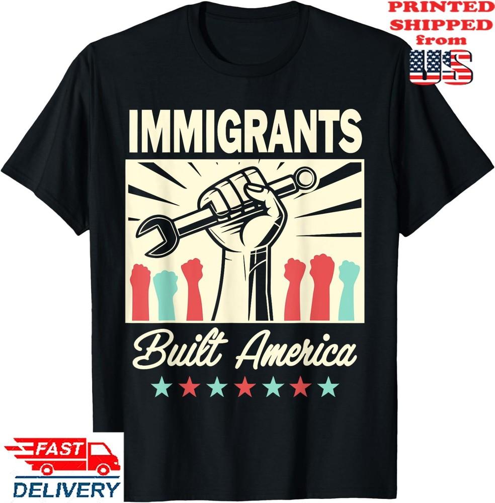 Ретро Наследие Иммигрантов США - Иммигранты Построили Америку Футболка , Унисекс Футболка Унисекс XXXXL