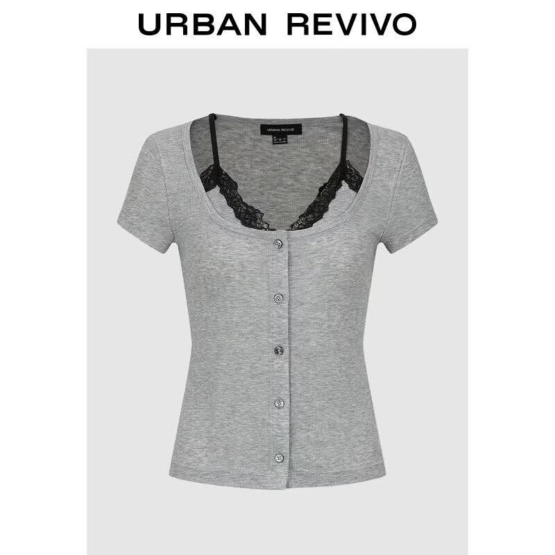 UR Women s Faux Two-Piece Lace Cardigan Shirt L
