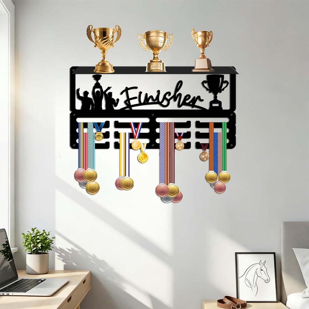 Wrought Wall Mounted Holder with Hooks for Displaying Awards and Decor