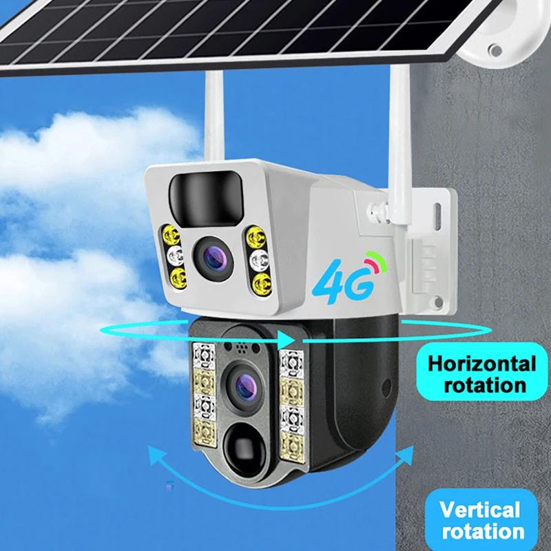 Solarbetriebene Kamera, 4G/WLAN HD-Sicherheitsüberwachung, Dual-Objektive, Nachtsicht, KI-Personenerkennung, CCTV-Monitor.