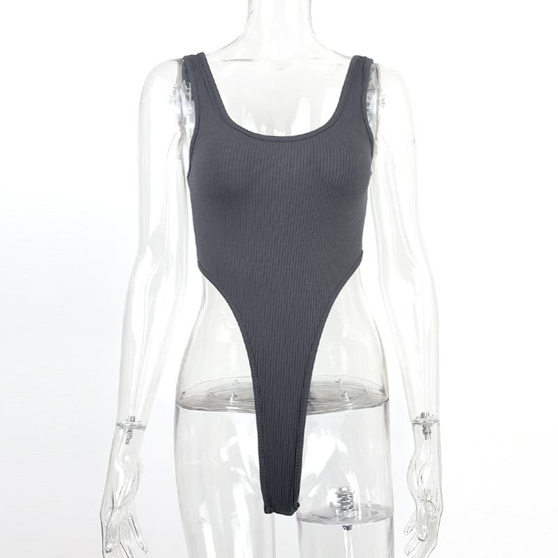 GMXIA Summer Sleeveless Women's Sexy Slim-fit Cotton Pit Strip U-neck Vest High Slit Bodysuit