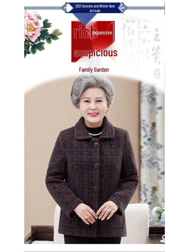 Grandma's Autumn Wool-Blend Coat: Cozy Velvet-Lined Winter Wear for Elderly Ladies