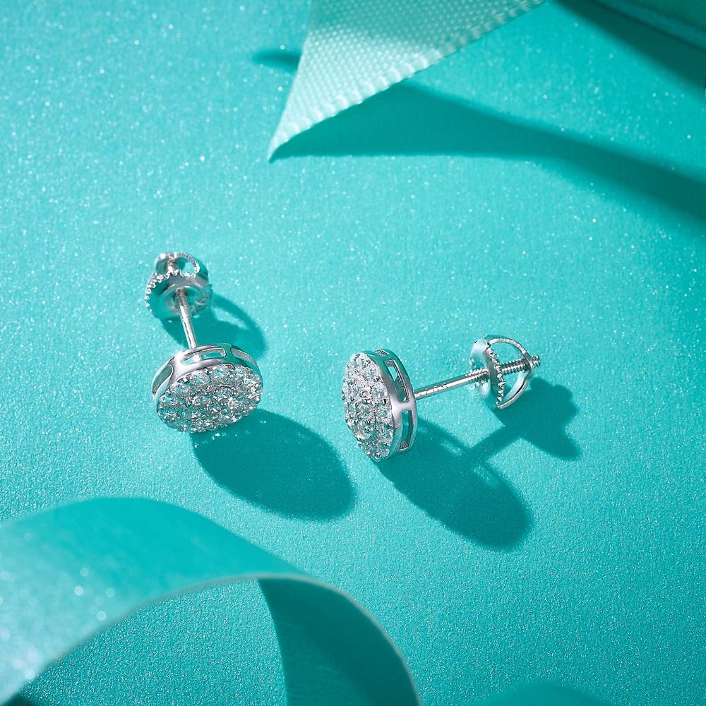 Moissanit Echter 925er Silber Iced Cluster Rund Hip Hop Out Big Herren Ohrstecker