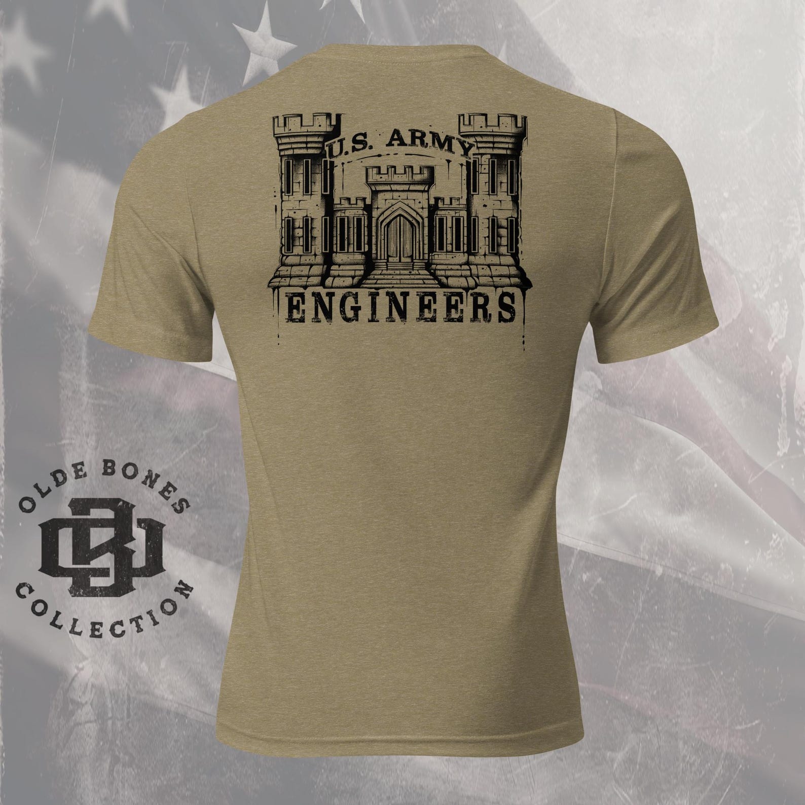 Tri-Blend Olive Army Engineers Insignia Military T-Shirt S