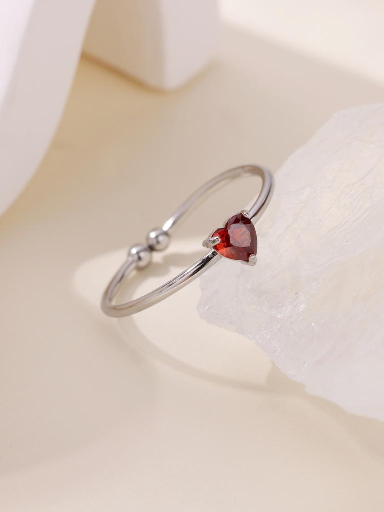 Fashion Zircon Heart Birthstone Rings For Women Stainless Steel Color Birthstone Ring Aesthetic Wedding Jewelry Gift