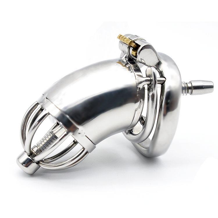 Caged Bird Stainless Steel Chastity Device with Guide Tube and Curved Ring A278-2