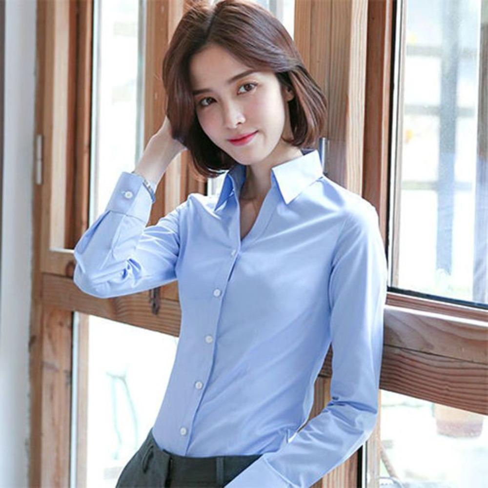 Fashion Office Lady Skinny Button Business Casual Formal Bottoming Solid Turn-down Collar Spring Summer Thin Women's