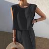 Spring/Summer 2023 Cotton Linen Casual Two-Piece Set: Sleeveless Top & Wide-Leg Pants for Women