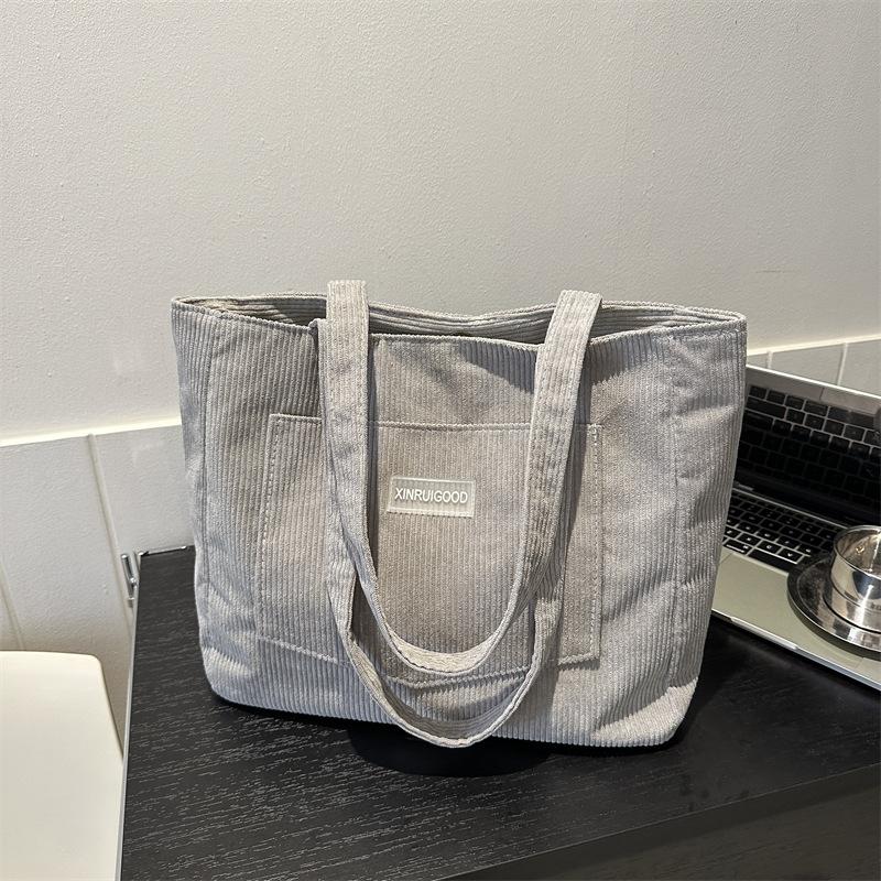 Bolsa de Ombro Feminina de Veludo Cotelê, Bolsa de Mão Casual de Grande Capacidade para Sair Lavável à Máquina com Alça Fixa Forro de Poliéster