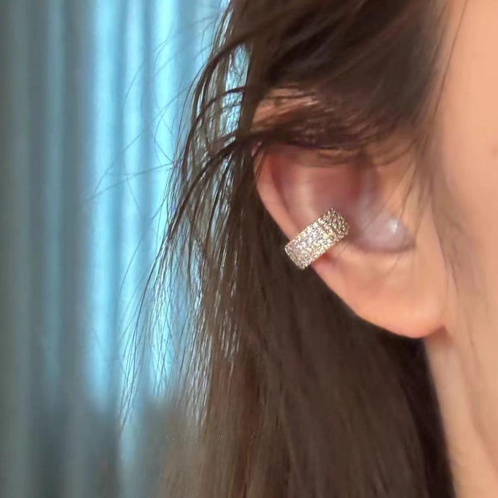 Xiaomi Women's Silver Color Stainless Steel Clip-on Earring, Multiple Rows, Fully Inlaid with Zircon, Faux Piercing,