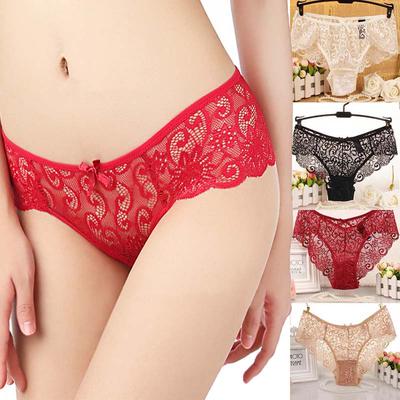Moda Macio Sexy Mulheres Transparente Brife Renda Cintura Média Roupa Interior Cuecas Triângulo
