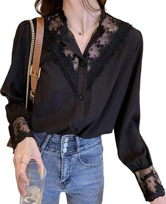Newne Long Sleeve Office Stylish Formal Tulle Lace Special Beautiful Solid Plus Open Cool Formal Lace Women's Blouse, Wear, Top, Top, Shirt, 3/4