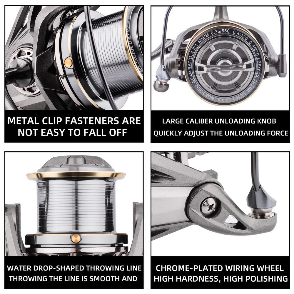 All-Metal Gapless Long-Casting Spinning Reel with Oblique Mouth for Sea Fishing, Model 14000.