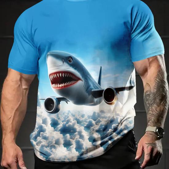 Lustiges KI-Hai-Muster T-Shirt für Männer Meeresbewohner 3D-gedruckte T-Shirts Tralalero Tralala Kurzarm Rundhals Oberteile T-Shirts