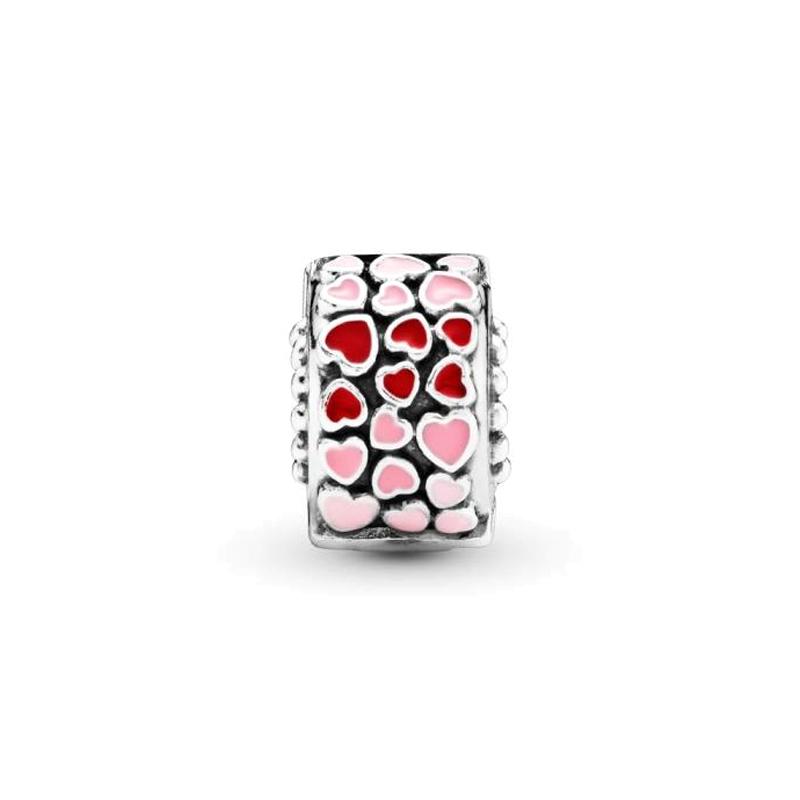 Pandora Enamel Love Heart-Free Silicone Fixing Buckle 925 Silver Jewelry Accessories Women's Style 796594ENMX