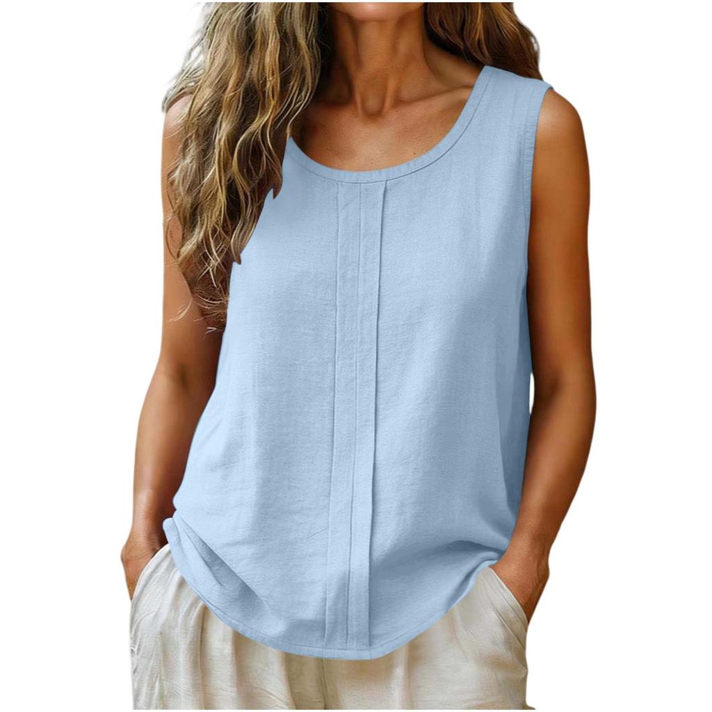 Canottiere Casual da Donna in Cotone e Lino Senza Maniche