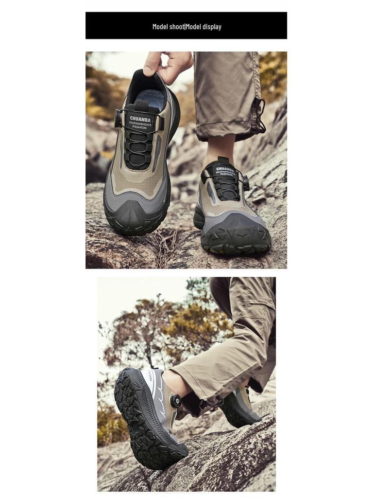Men's Versatile Casual Dad Shoes with Rotating Buttons - Thick Sole for Sports, Hiking, and Travel