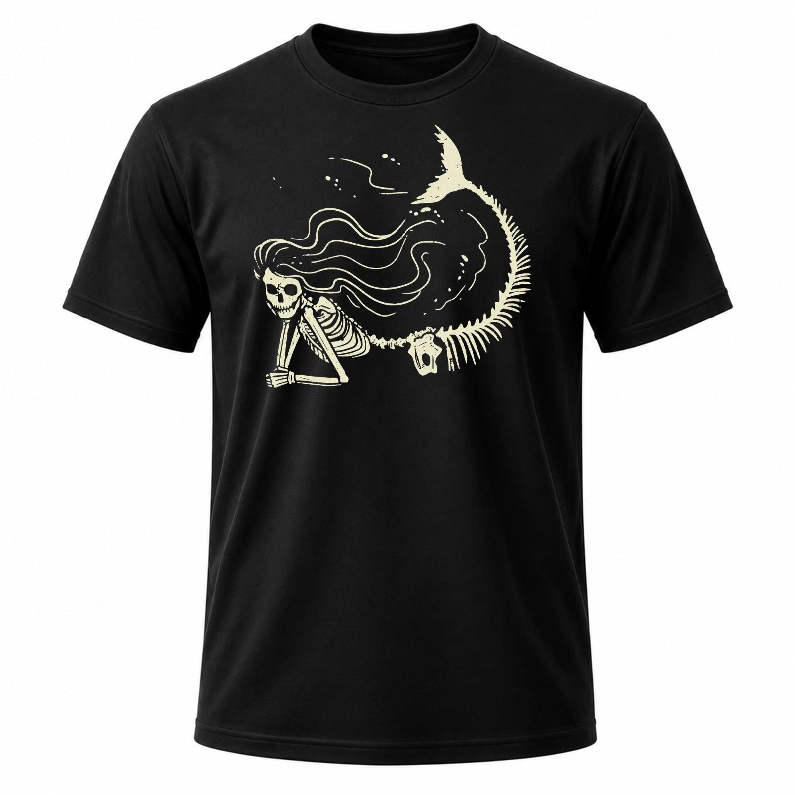 Men S Black T-Shirt with Skeleton & Mermaid Graphic XXXXL