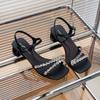 Women Luxury Thick Heels Sandals Female Shoes Summer Fashion Rhinestone High-heeled Sandals Ladies Ankle Strap Party Dress Pumps