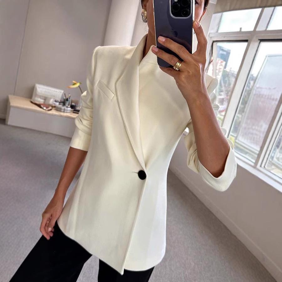 Womens Autumnwinter 2024 Casual Satin Onebutton Blazer European American Style