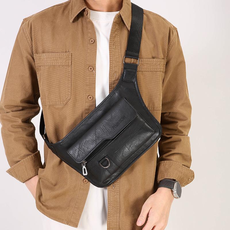 Men's Crossbody Bag Chest Bags High Quality Shoulder Bag Chest Bag for Men Fashion Business Messenger Bag PU Leather Waist Bags