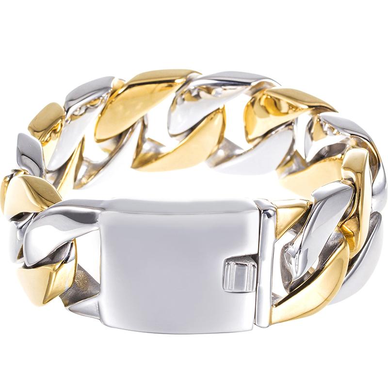 Massive 25MM Wide Curb Link Chain Men's Bracelets & Bangles In 316L Stainless Steel Strap On Hand Bands for Men Mannen Armband