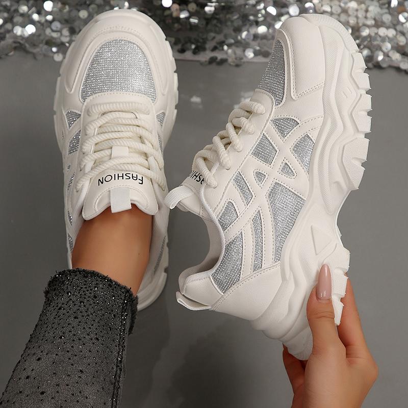 Fashion Fashion Crystal Chunky Sneakers Women Thick Bottom Non Slip Vulcanized Shoes Woman Plus Size 43 Breathable Platform Sports Shoes