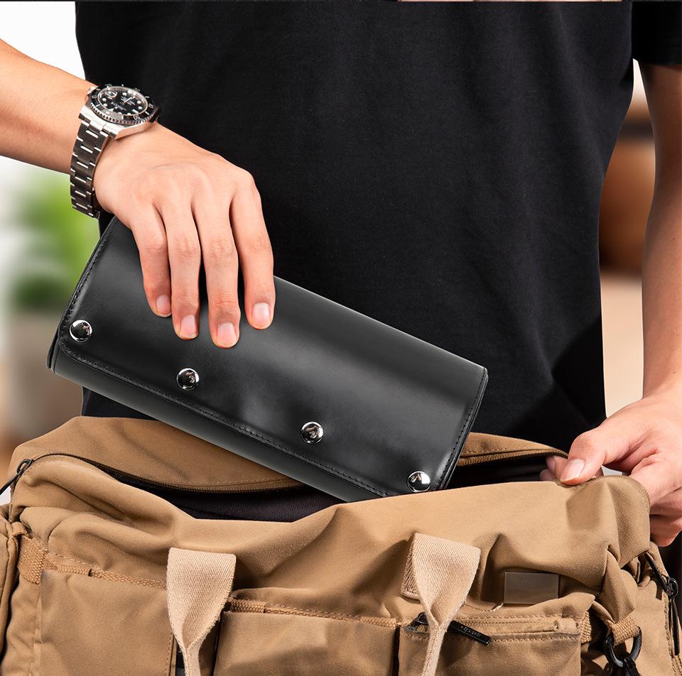 CONTACTS FAMILY Leather Anti-Fall Watch Box: Portable Three-Piece Mechanical Watch Storage Case